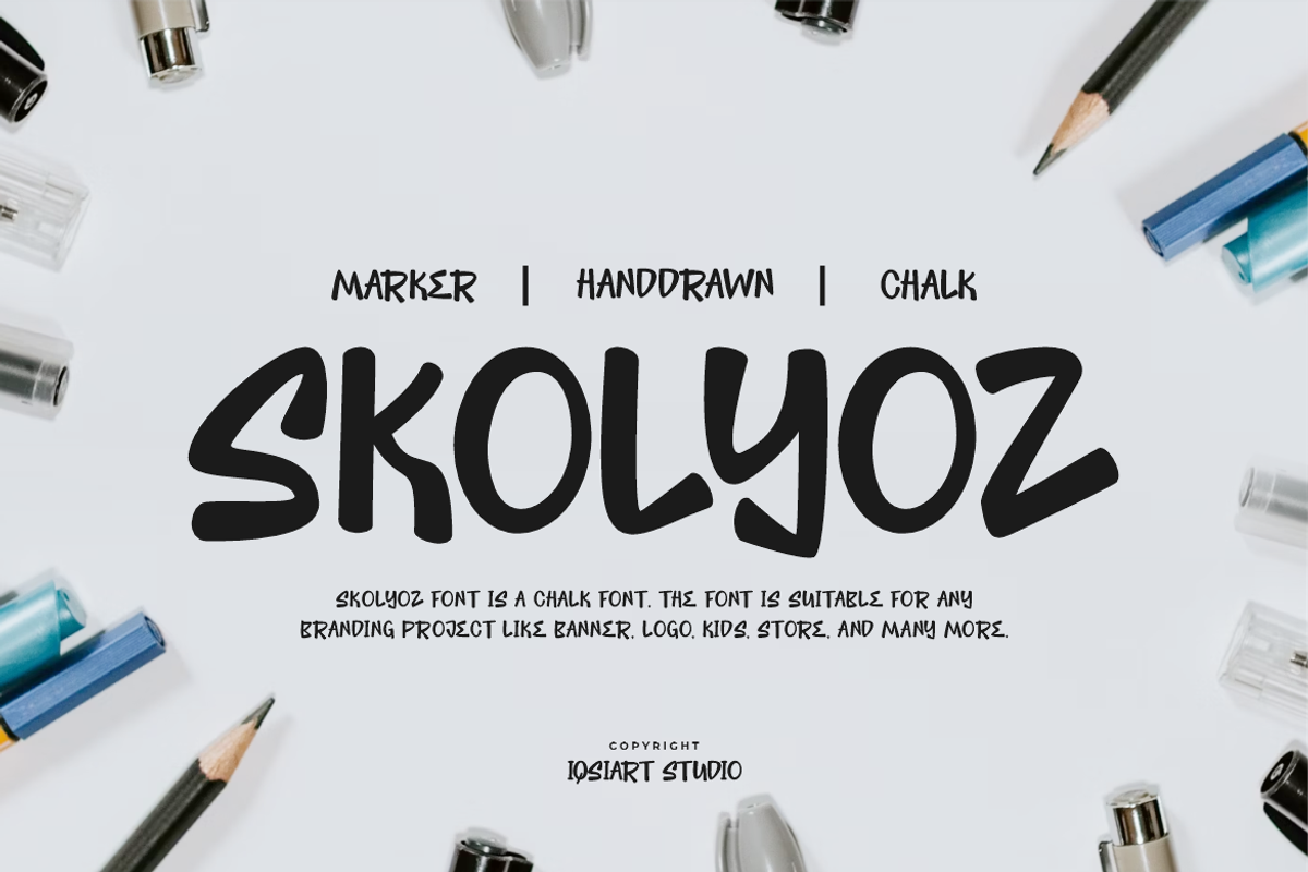 Skolyoz - Marker & Handdrawn Font, a Sans Serif Font by Iqsiart Studio (Photo 1 of 6)