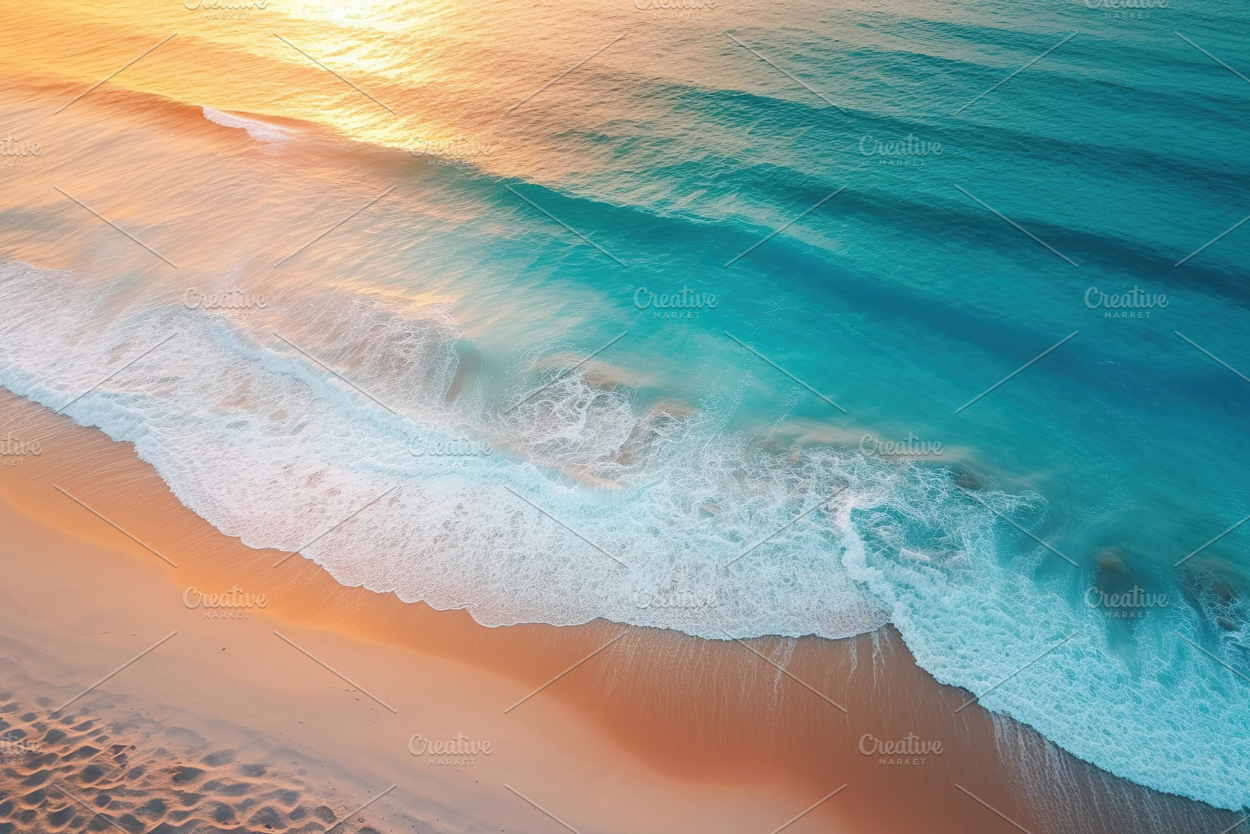 Ocean waves on beach sand from top view. Generative AI, a Nature Photo by AlyaAnd