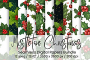 Mistletoe & Holly Christmas Seamless, an Illustration by Mashimara (Thumbnail 1 of 5)