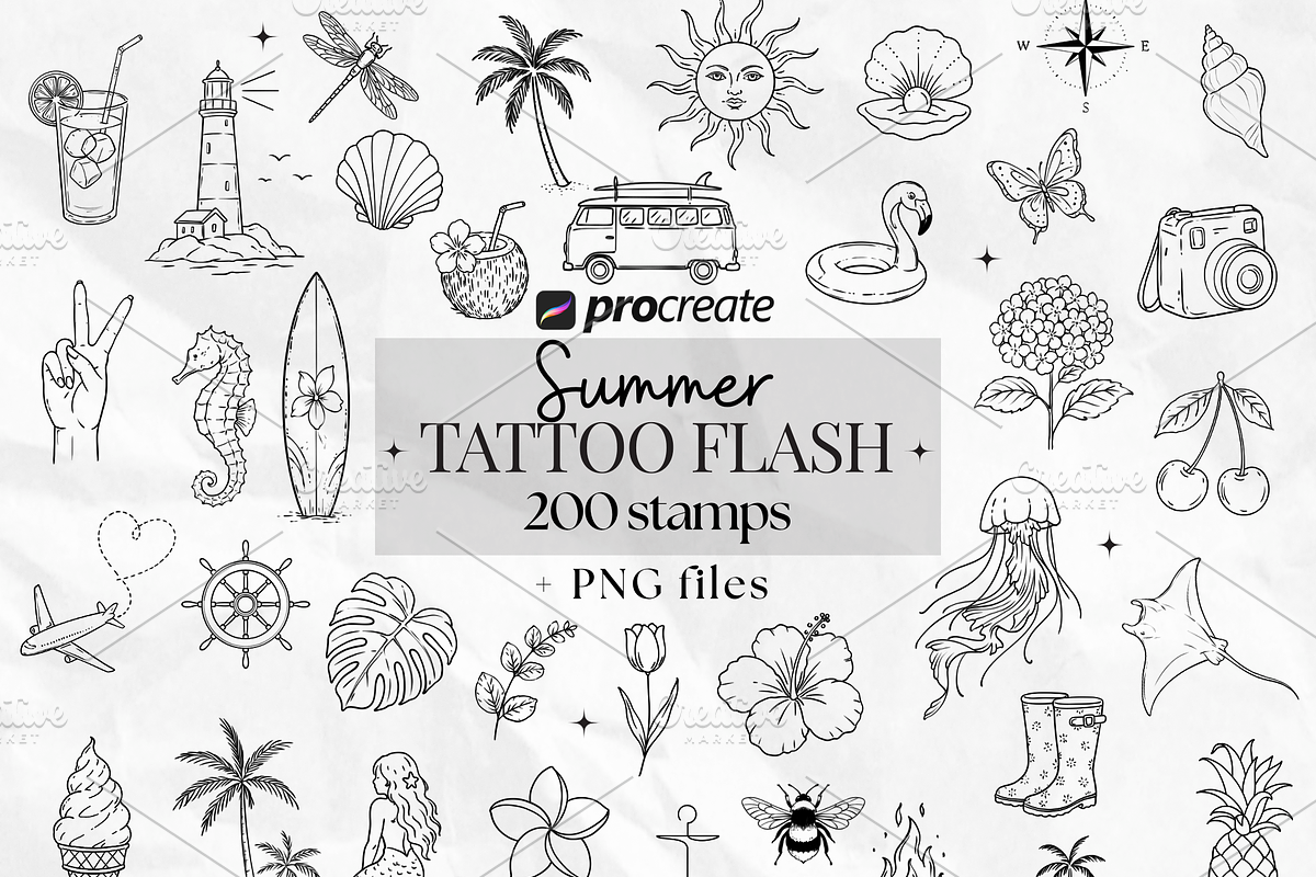 200 Summer Procreate Stamps PNG, a Brush Add-On by LaurenceVArtiste (Photo 1 of 6)