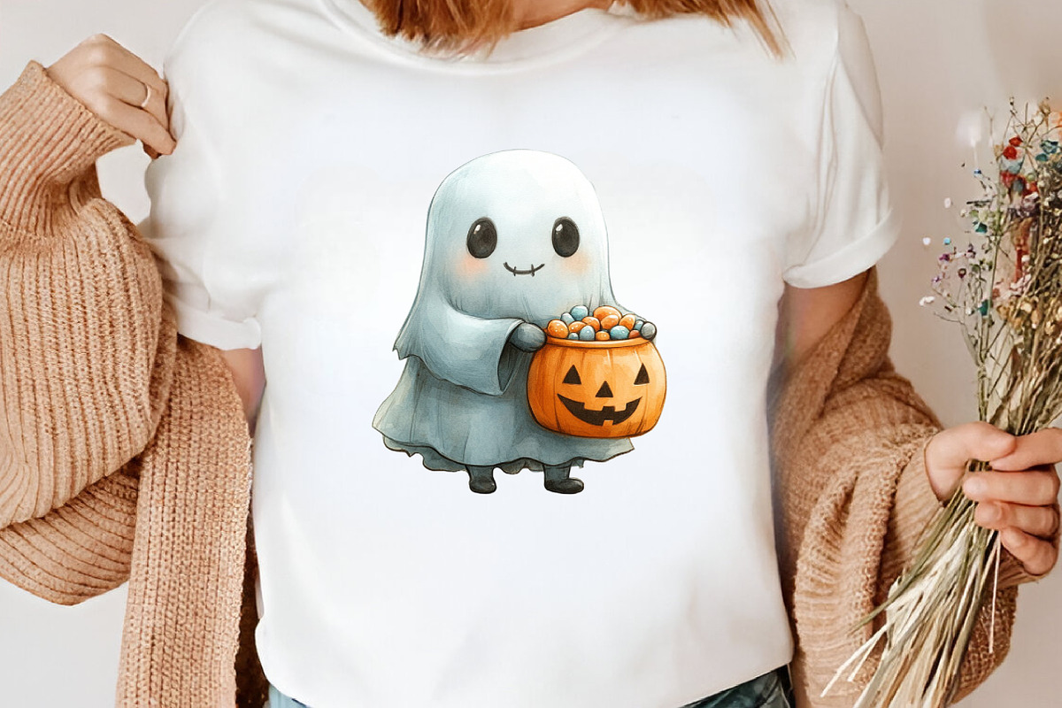Watercolor Chibi Ghost Clipart, an Illustration by Canvas Craft (Photo 6 of 7)