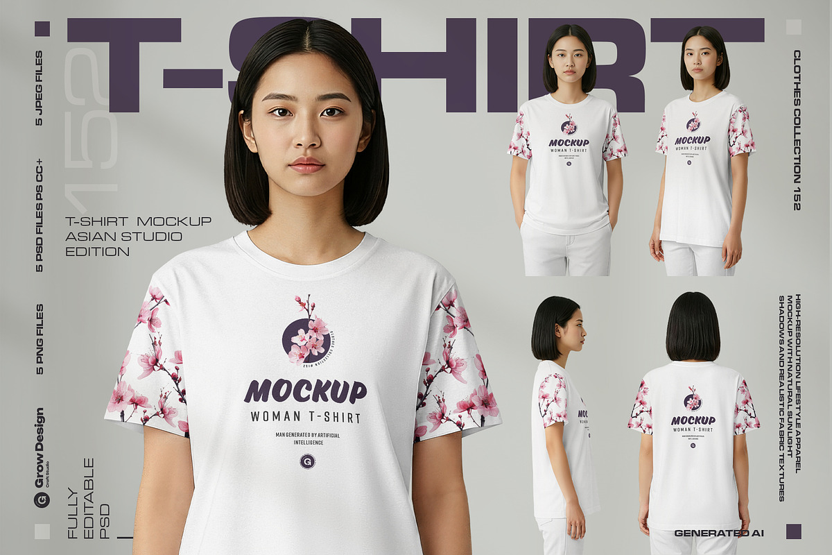 Mockup Woman T-Shirt – Asian Model, a Shirt Mockup by Grow Design Craft Studio (Photo 1 of 7)