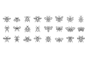 Set Of Simple Insect Line Icons. Bee