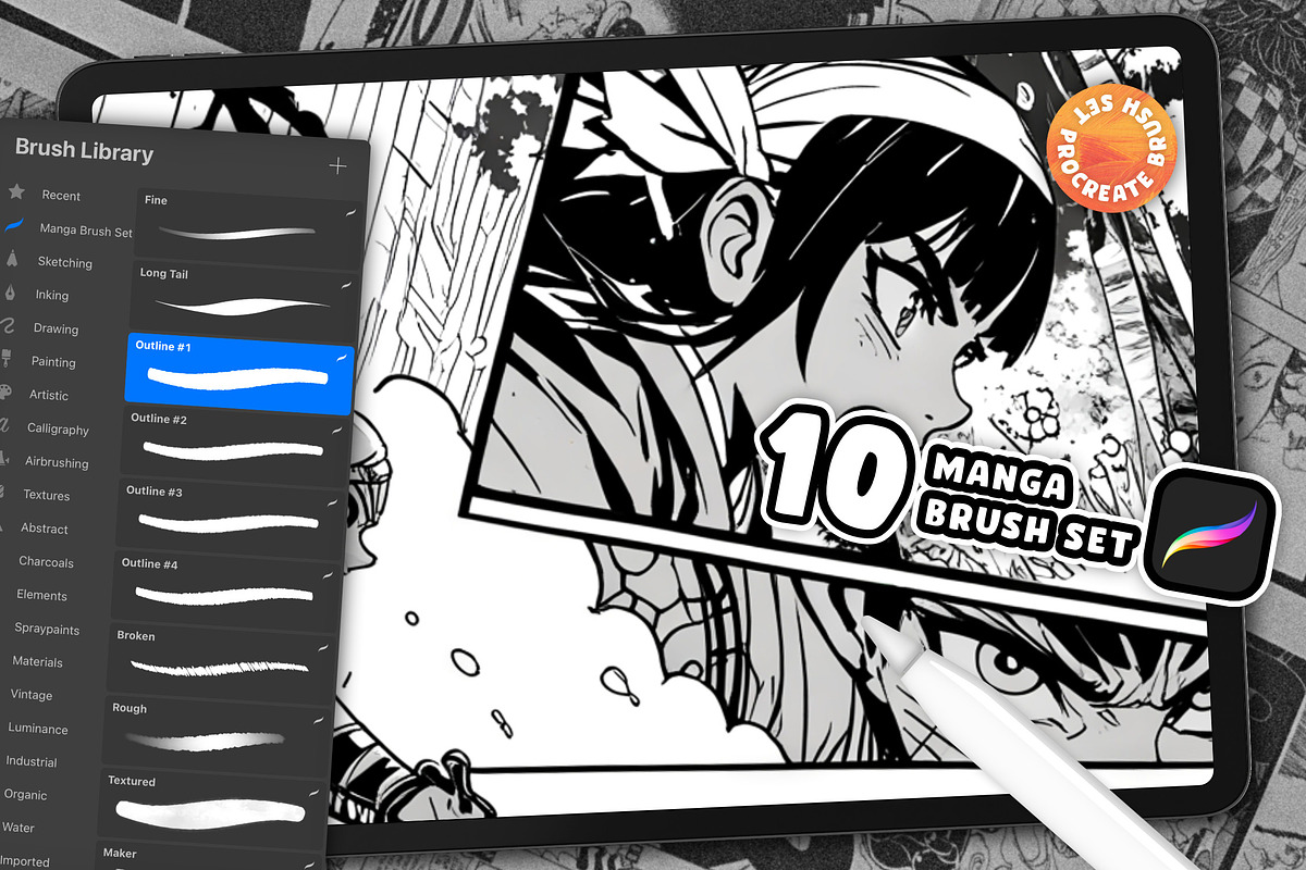 10 Manga Comic Procreate Brush Set, a Brush Add-On by itefan Studio ...
