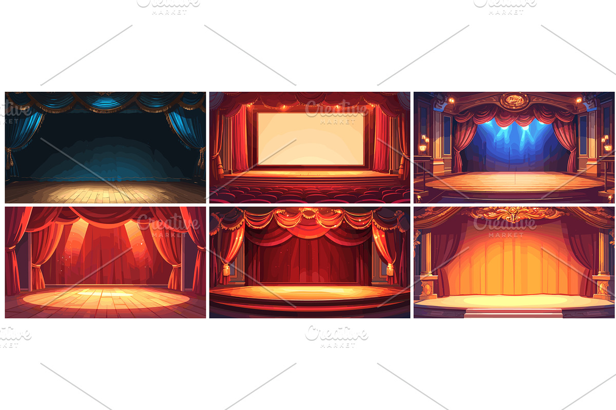 Theater stage. Cartoon empty scene, an Object Illustration by Stock-Smart-Start