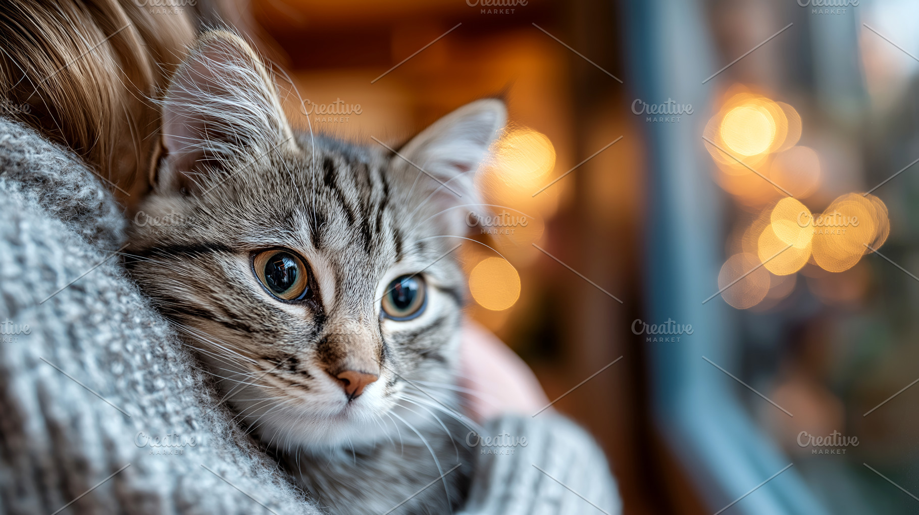 Fluffy Kitten Snuggled in Sweater, an Animal Photo by Ocean Digital Art
