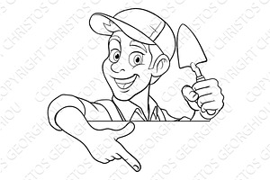 Brick Layer Mason Builder Cartoon, a Person Illustration by Christos Georghiou