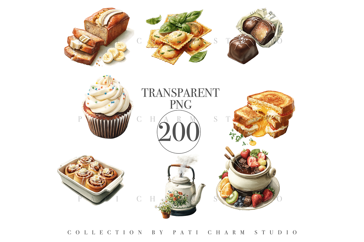 200+ Watercolor Kitchen Clipart Set, a Decorative Illustration by Pati Charm Studio (Photo 8 of 13)