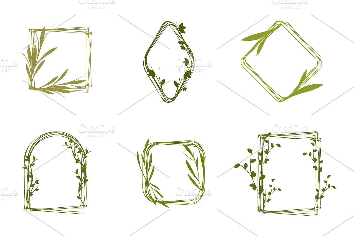 Various organic green floral frames, an Object Illustration by okskukuruza