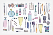 Set, seamless pattern with cosmetics, a Decorative Illustration by Good Studio (Thumbnail 2 of 7)