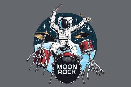 Astronaut playing drums in space, a Person Illustration by Ledokolua