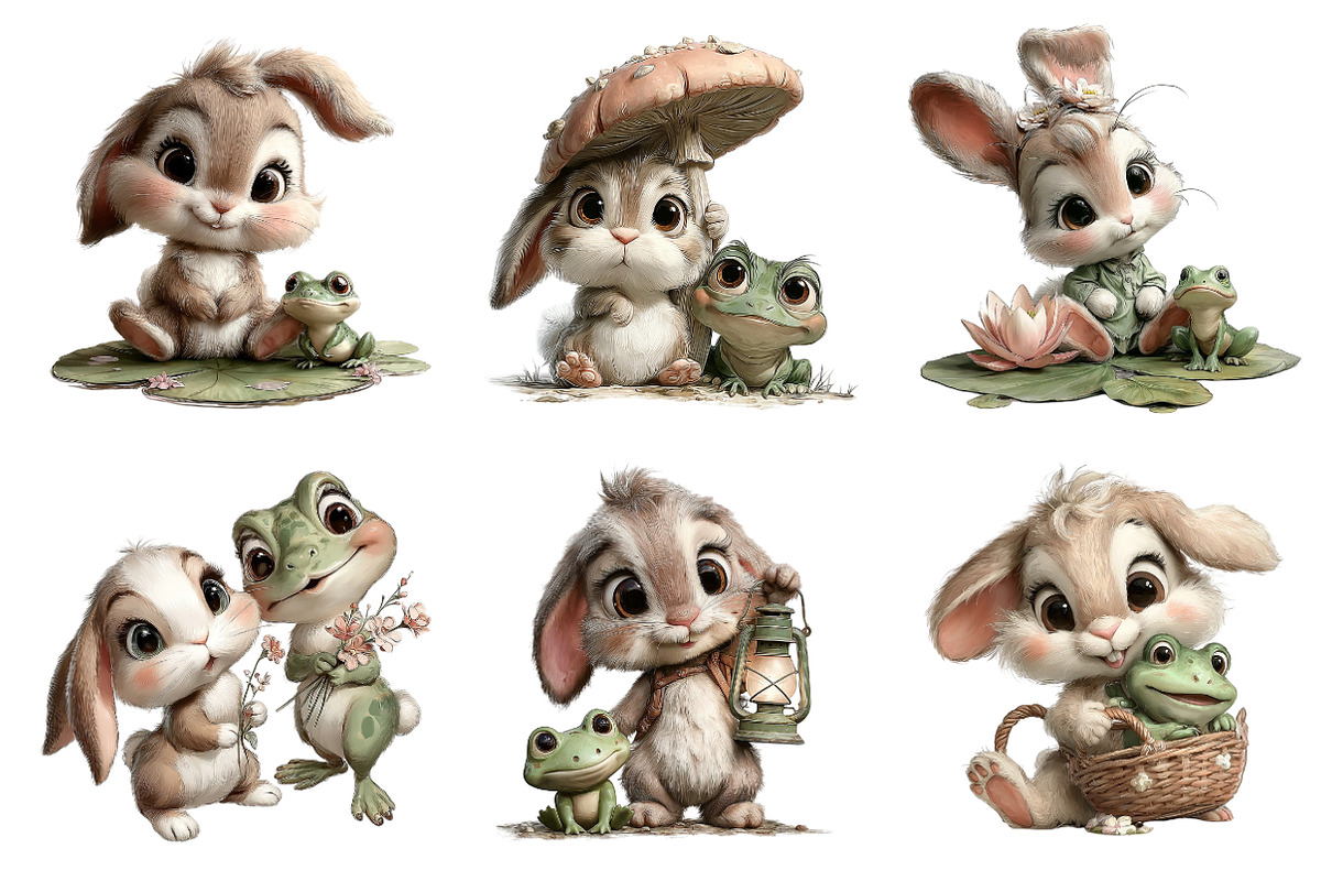 Bunnies with Frogs Clipart, an Illustration by DreamArtGraphic (Photo 4 of 5)