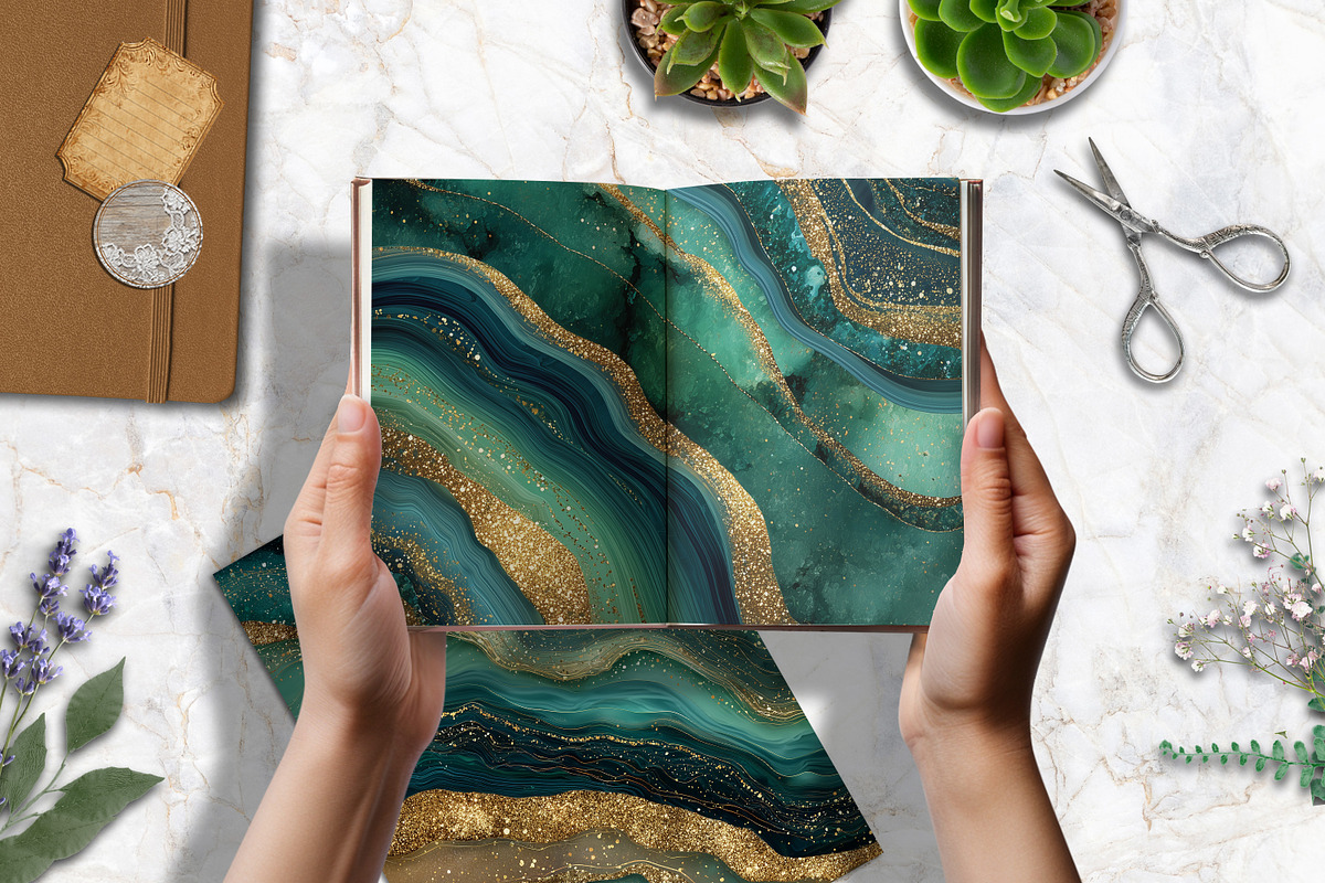 Emerald Green Agate Textures Paper, a Background Graphic by V Design Creator (Photo 2 of 12)