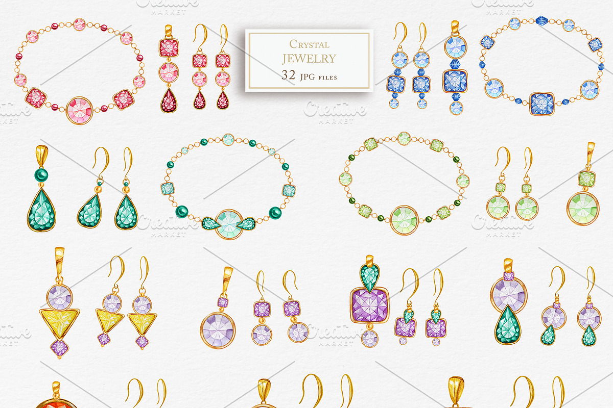 Crystal gold Jewelry Watercolor, an Object Graphic by svetlanaARTdreams (Photo 7 of 14)