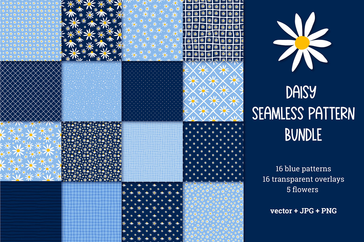 Daisy Flower Pattern Digital Paper, a Pattern Graphic by AvaAva (Photo 1 of 21)