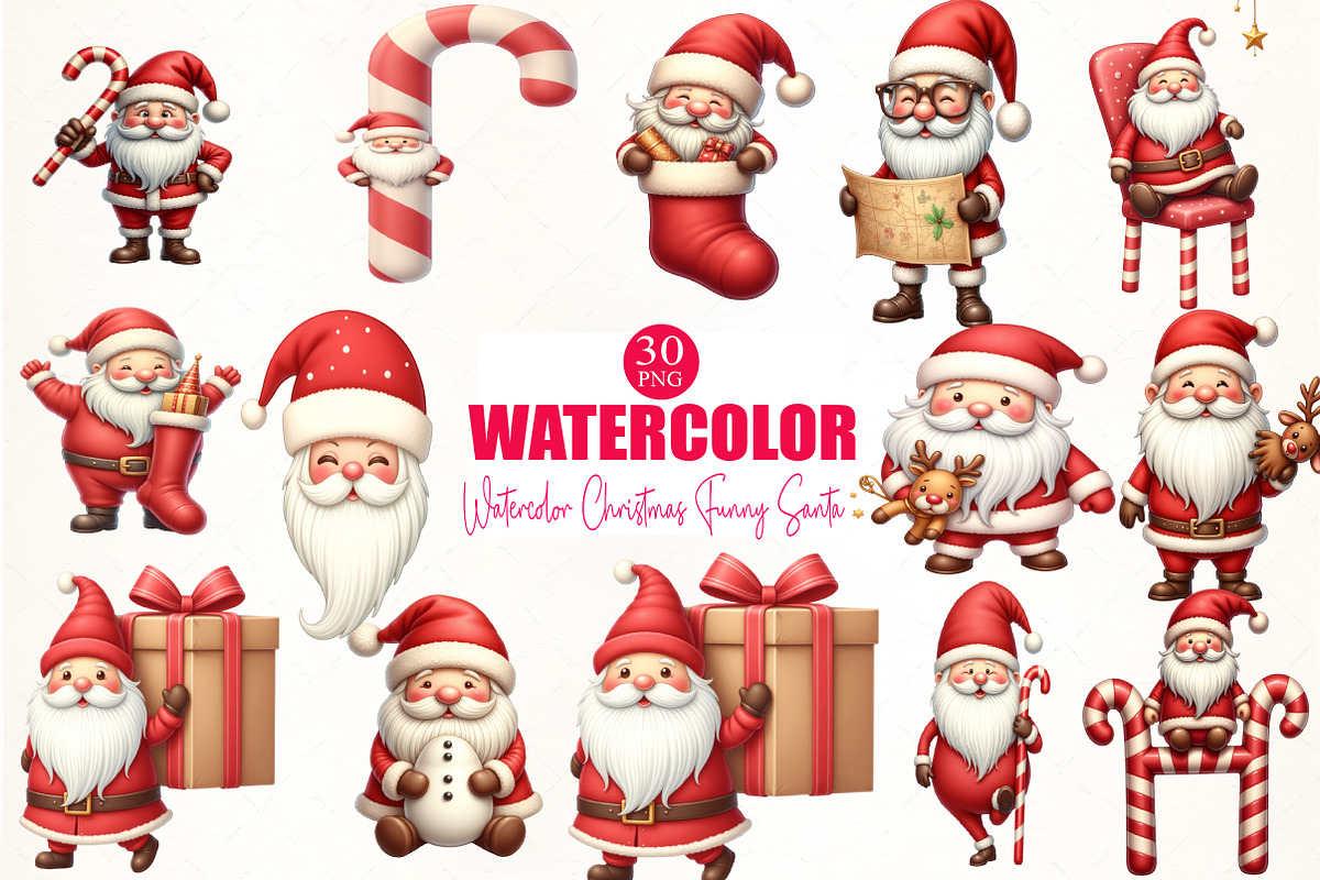 Watercolor Christmas Funny Santa Cli, an Illustration by CrexoraLab (Photo 2 of 5)