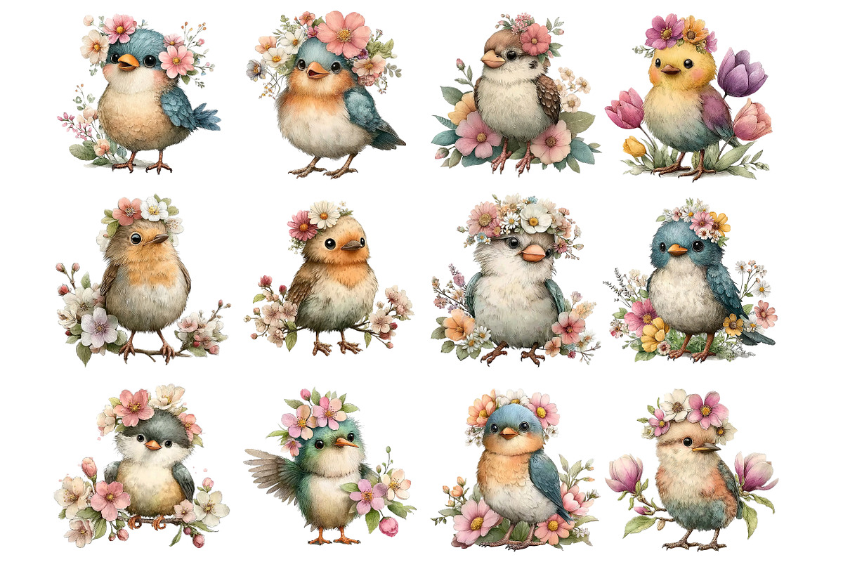 Spring Floral Bird Clipart, an Illustration by DreamArtGraphic (Photo 4 of 4)