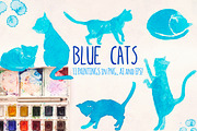 Blue Cat Silhouette Watercolors, an Animal Illustration by Violet LeBeaux (Thumbnail 2 of 3)