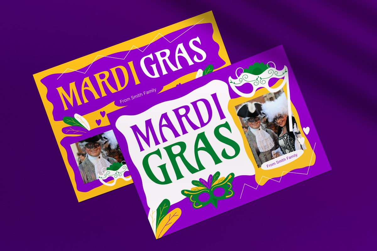 Yellow Mardi Gras Greeting Card, a Card Template by graphicook (Photo 2 of 4)