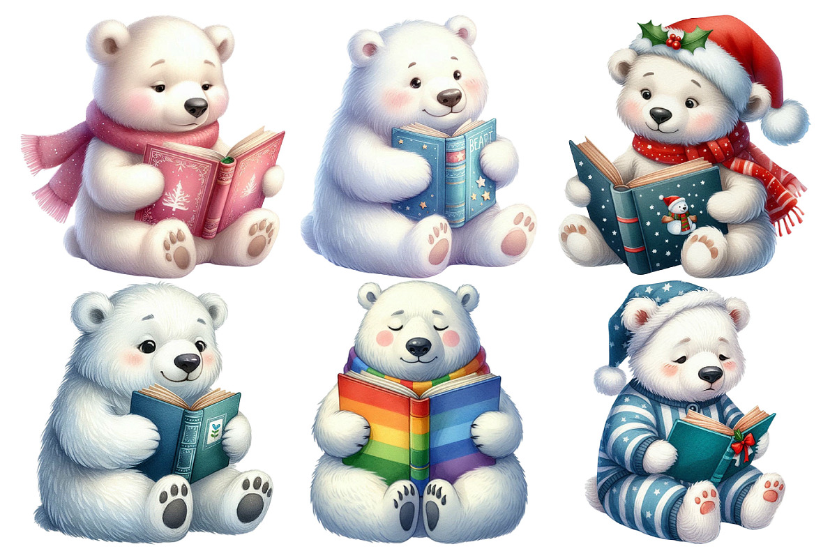 Polar Bear Reading Clipart, an Animal Illustration by Pixels.Craft (Photo 3 of 7)