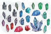 Watercolor Crystals Gems Set, an Illustration by paperlions (Thumbnail 2 of 4)