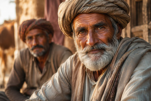 Two men sit outside in rural area, a Photo by Beautiful things