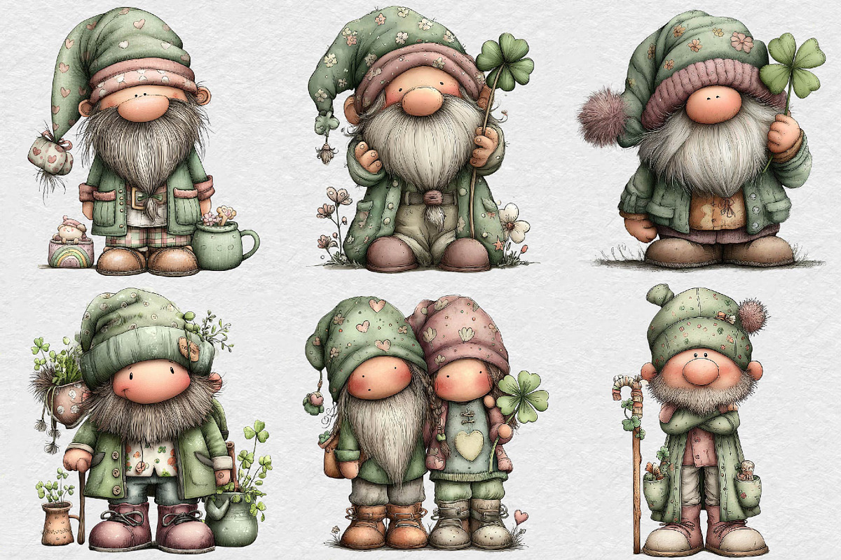 Whimsical St Patrick’s Gnome Clipart, an Illustration by DreamCafeArt (Photo 4 of 6)