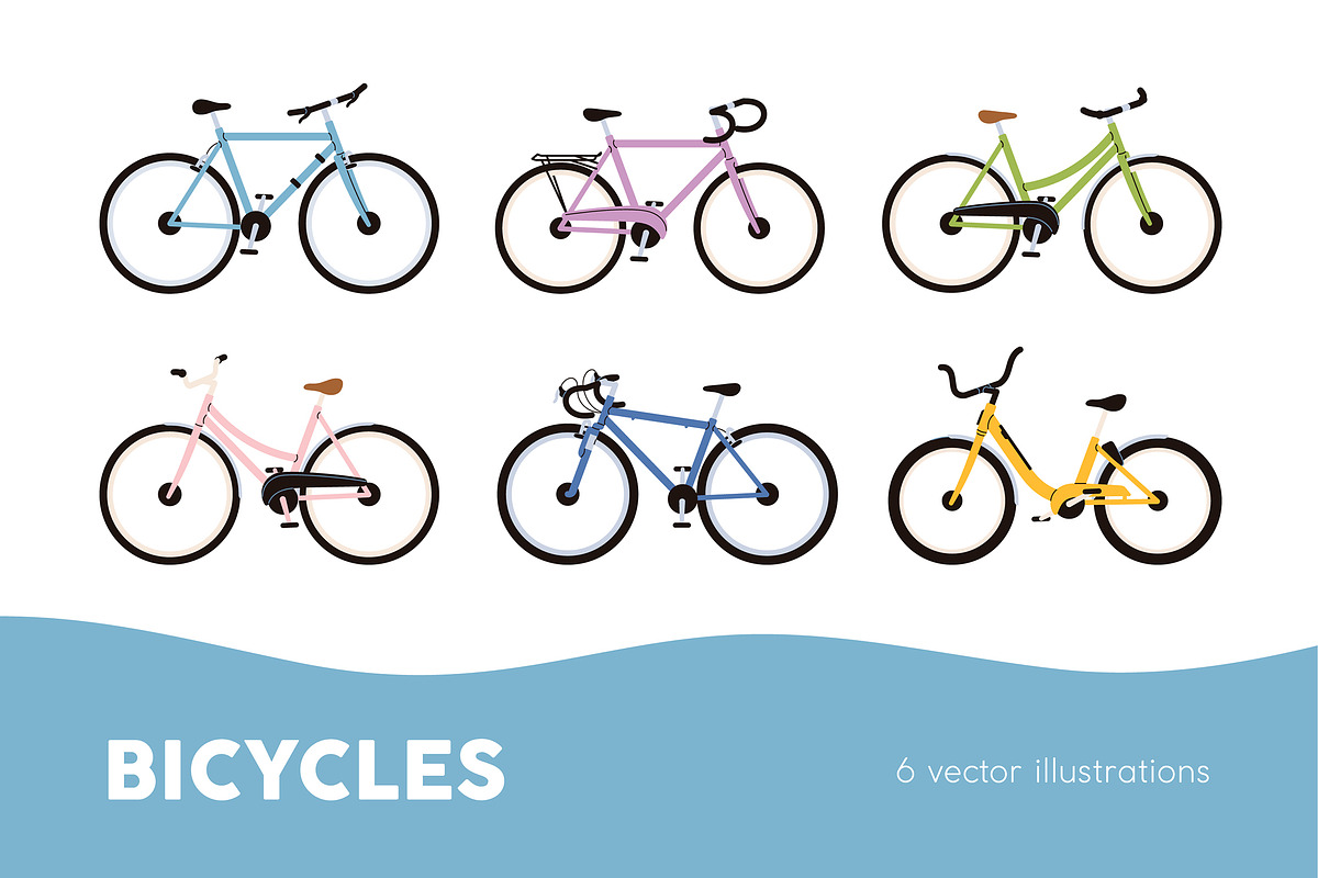 Mountain & road bikes. Bicycles set, a Transportation Illustration by Good Studio (Photo 1 of 7)