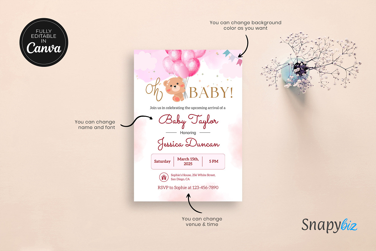 Teddy Baby Shower Invitation, an Invitation Template by Snapybiz (Photo 6 of 10)