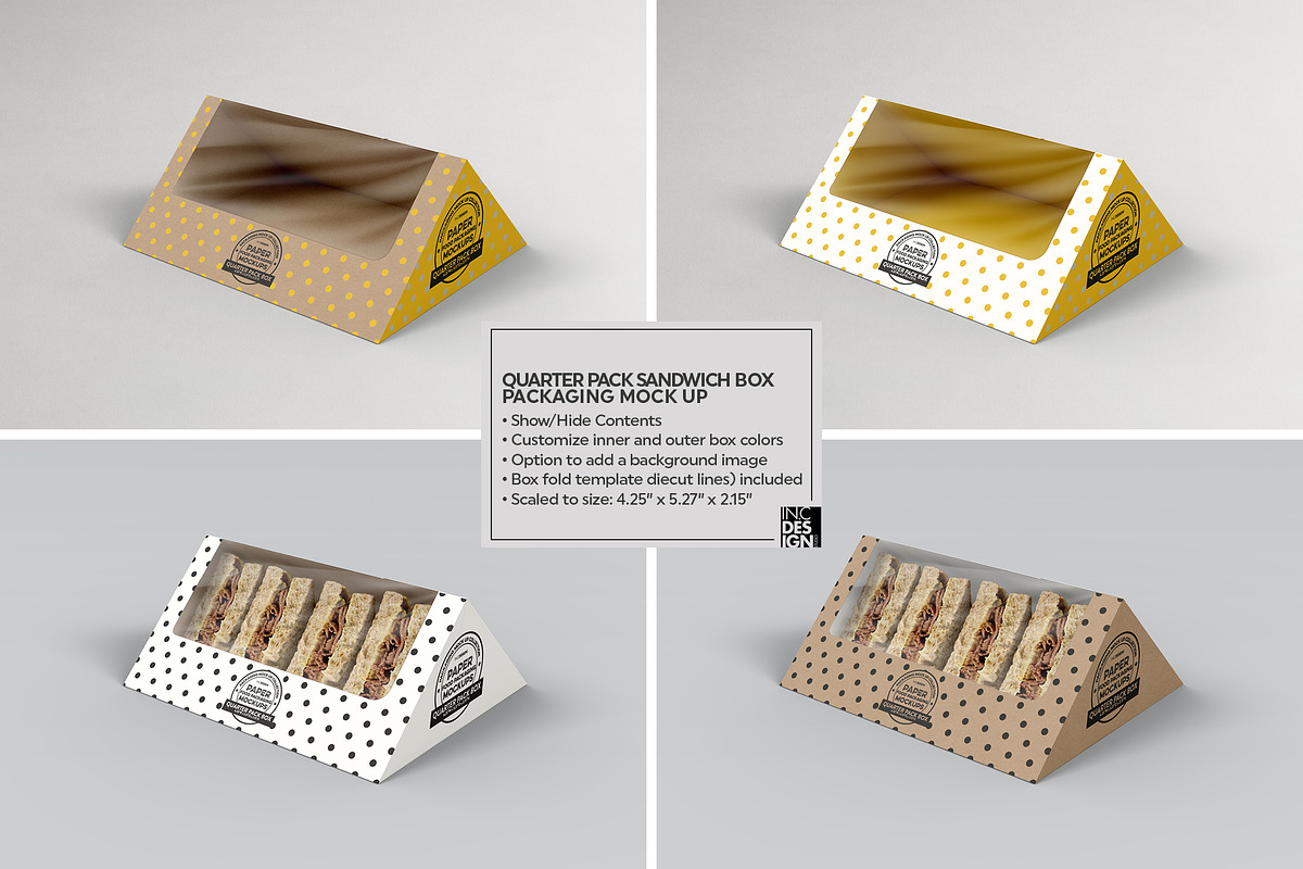 Quarter Pack Sandwich Box Mockup, a Packaging Mockup by INCDesign (Photo 2 of 5)