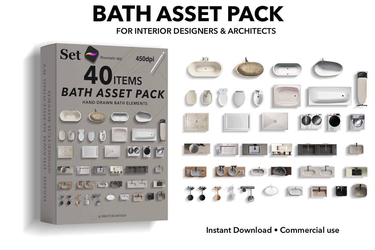 Bath Floor Plan Pack – Top Views, an Object Graphic by SketchBoyko (Photo 8 of 8)