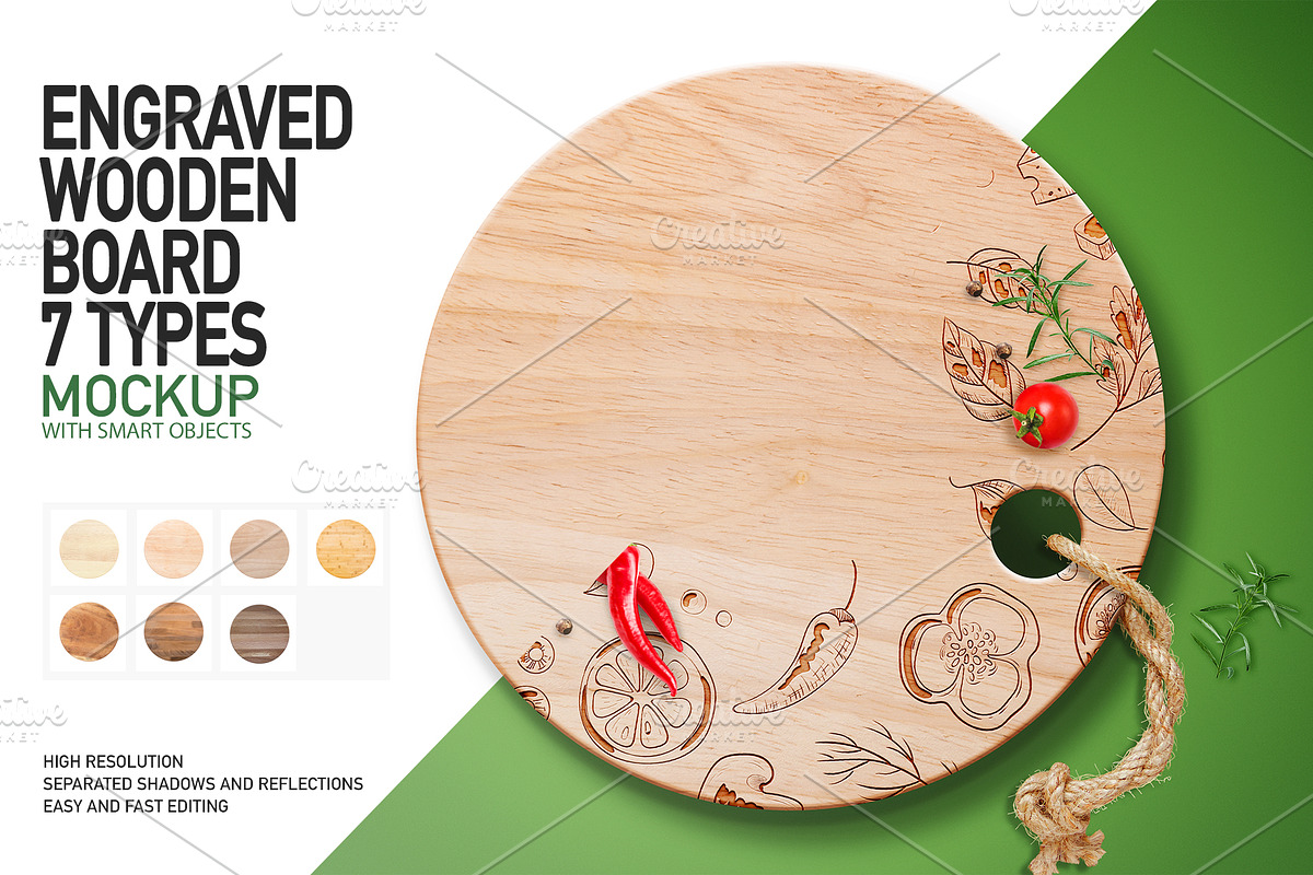 Engraved Wooden Board Mockup 7 types, a Product Mockup by Moonlight Creative (Photo 1 of 7)