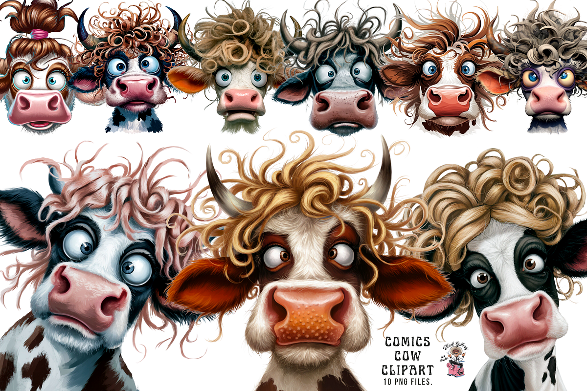 Comics Cow Clipart Bundle, a Graphic by Clipart Bloom (Photo 1 of 12)