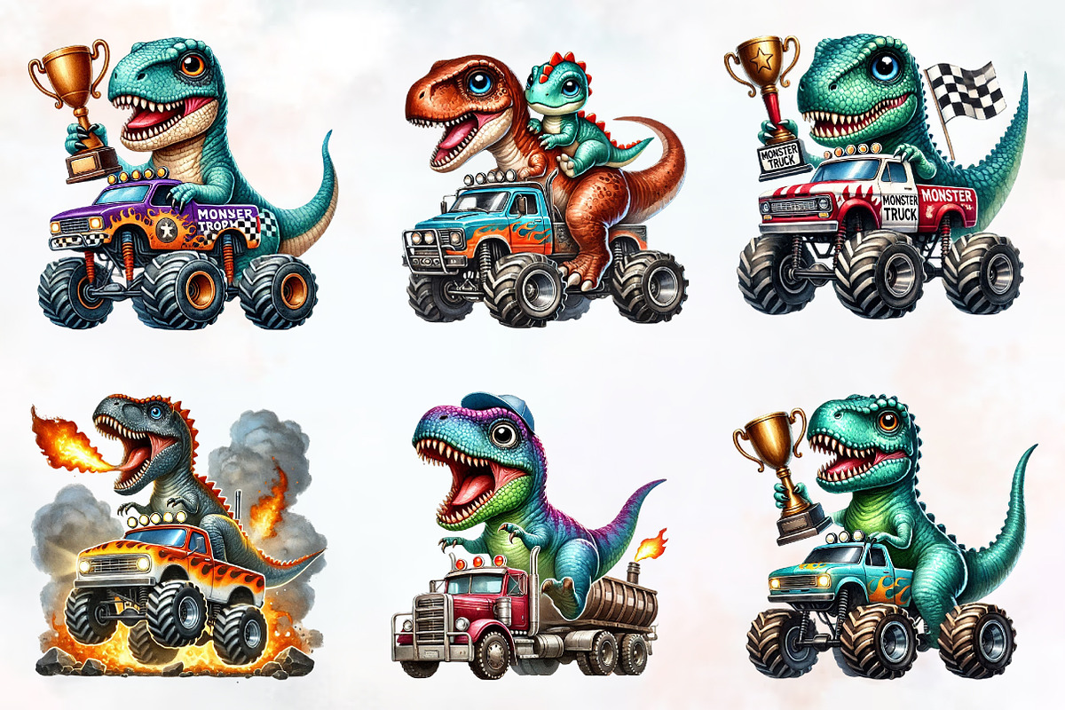 T-rex dinosaur monster truck Clipart, an Illustration by RobertsArt (Photo 4 of 4)