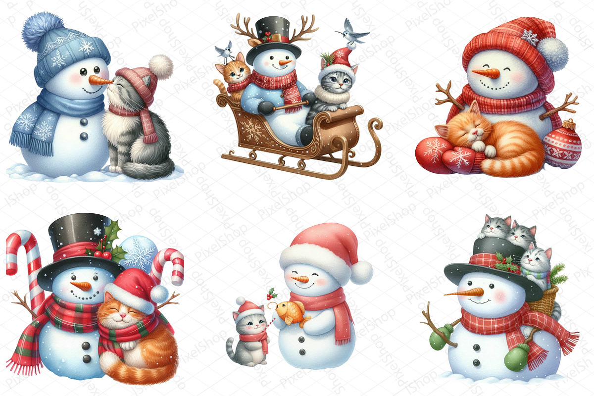 Christmas Snowman with Cats, an Illustration by DreamPrint404 (Photo 2 of 5)