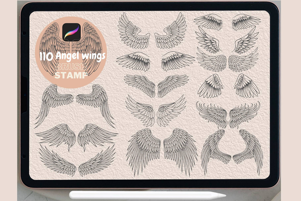 Angel Wings brush stamp PROCREATE, a Brush Add-On by TaKong Magics (Photo 1 of 4)