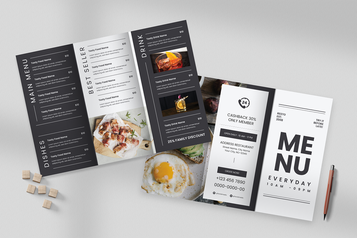 Restaurant Menu Trifold Brochure, a Brochure Template by Annora Studio (Photo 3 of 5)