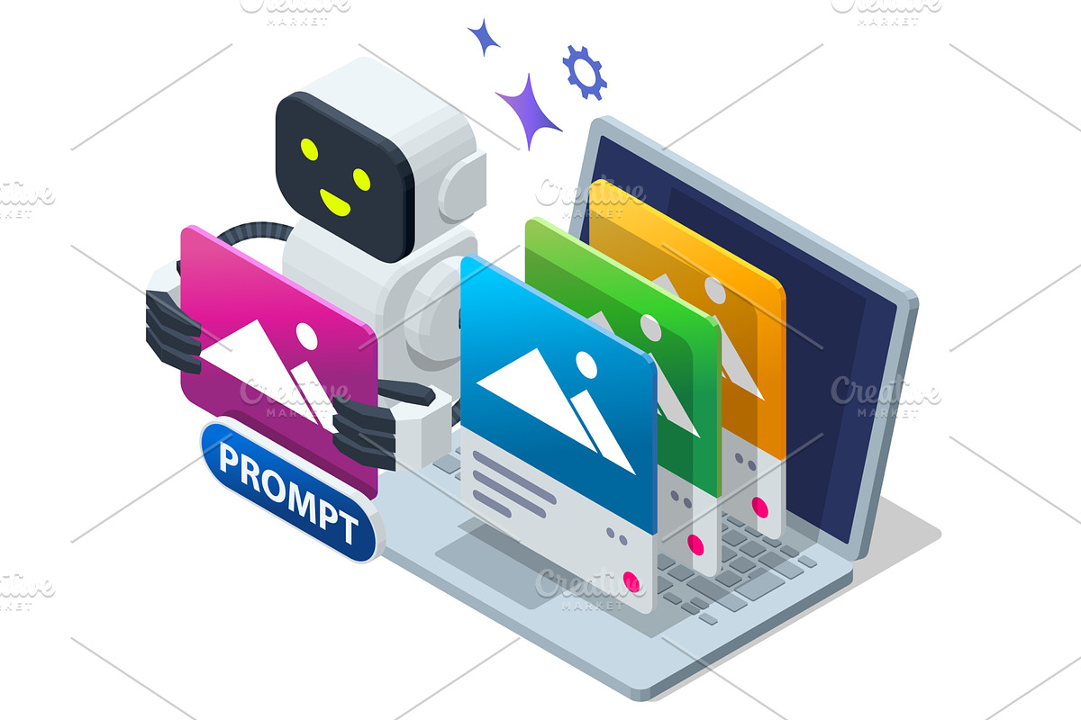 Isometric illustration of AI art, a Technology Illustration by Golden Sikorka