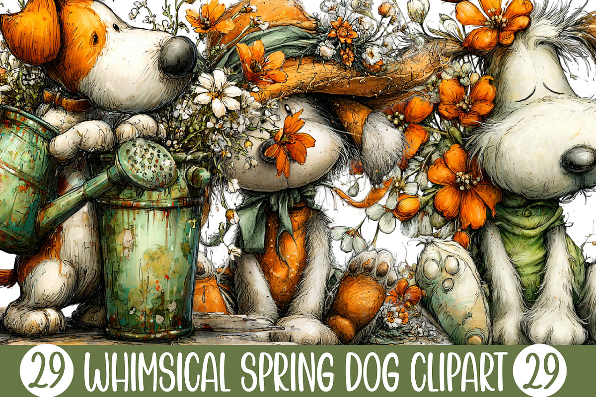 Whimsical Spring Dog Clipart, an Illustration by Designking (Photo 1 of 4)