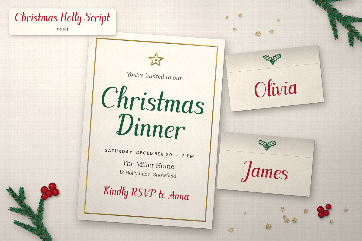 Christmas Holly Script Font, a Script Font by vladocar (Photo 5 of 9)