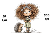 Whimsical Floral Girl & Hedgehog, an Animal Illustration by GiraffeCreative (Thumbnail 2 of 20)