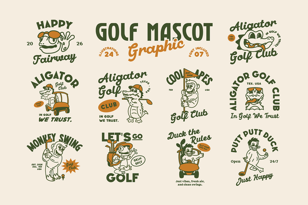 Golf Mascot Illustration Pack, a Sport Illustration by Skilline Supply Co. (Photo 1 of 11)