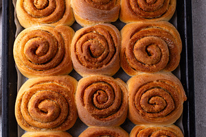 Cinnamon rolls with cream cheese, a Food & Drink Photo by Yulia Furman