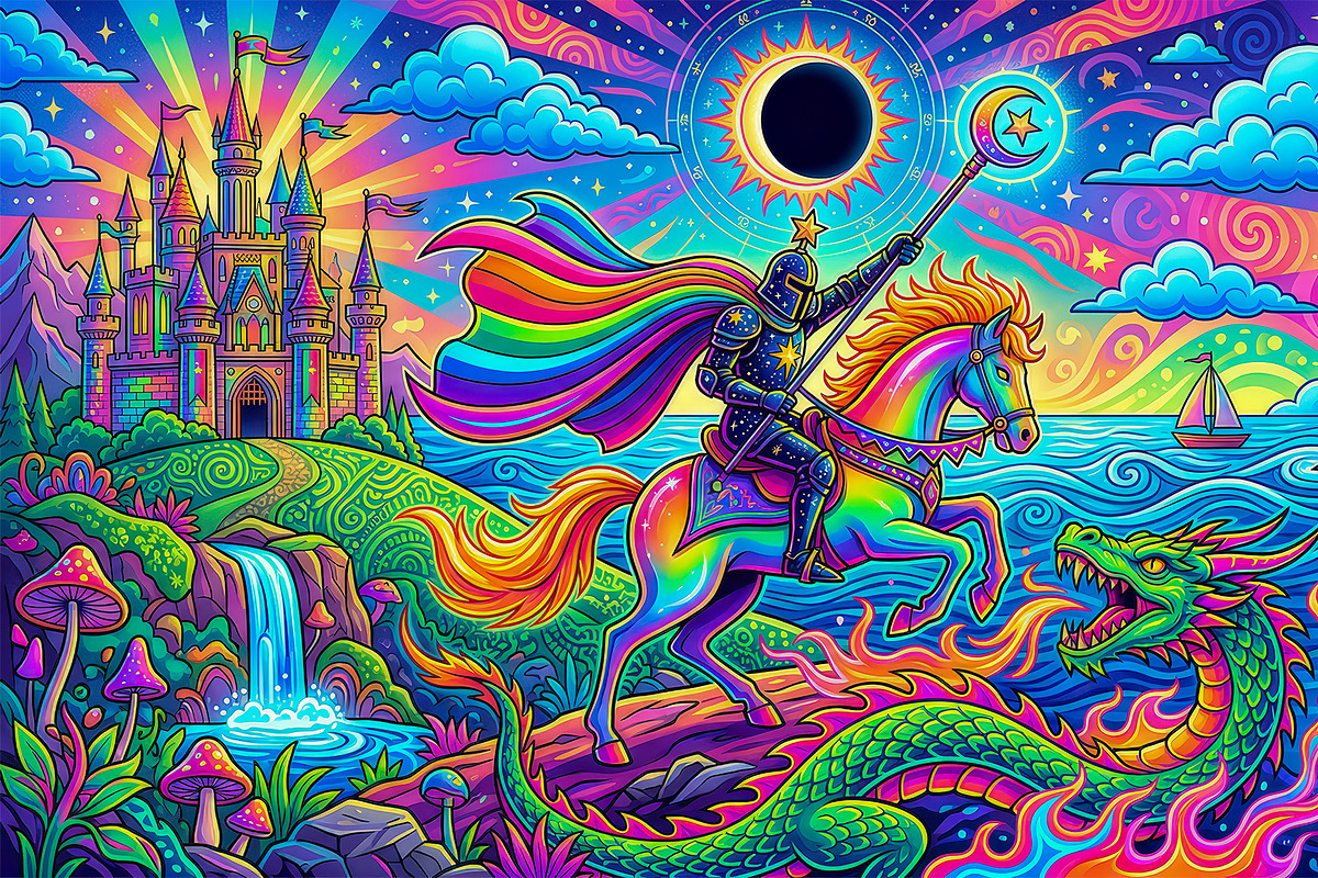 Psychedelic Fantasy Dragon Knight, a Decorative Illustration by StockVerse Creative (Photo 2 of 4)