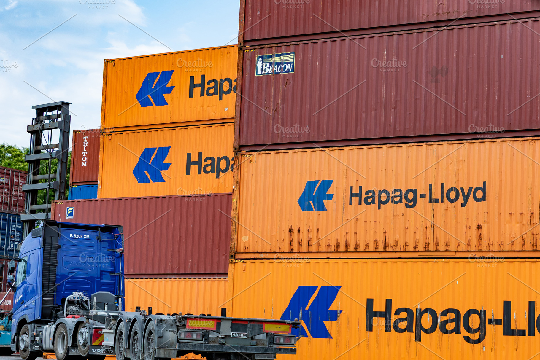 Hapag-Lloyd Shipping Containers and Truck at Port in Varna, Bulg, an Industrial Photo by Ales Munt