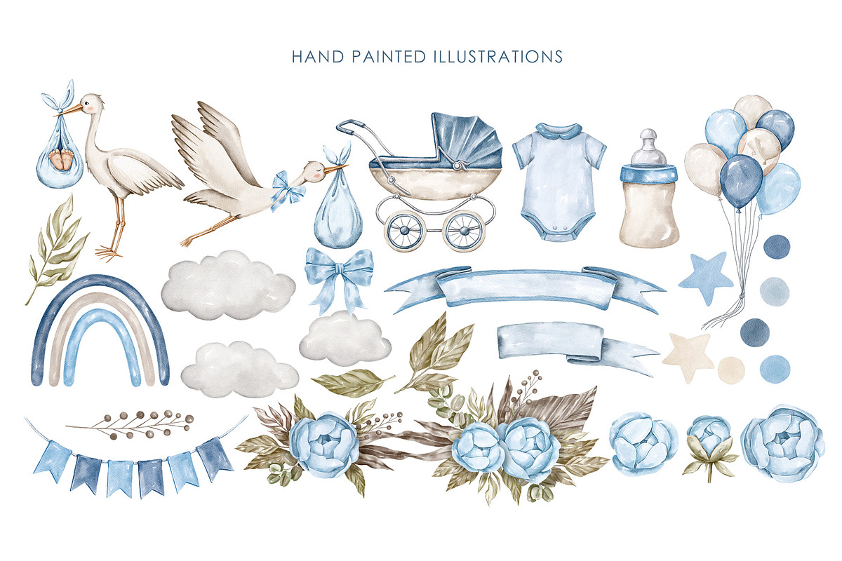 Watercolor stork baby shower clipart, an Illustration by AquarelleSpace (Photo 2 of 4)