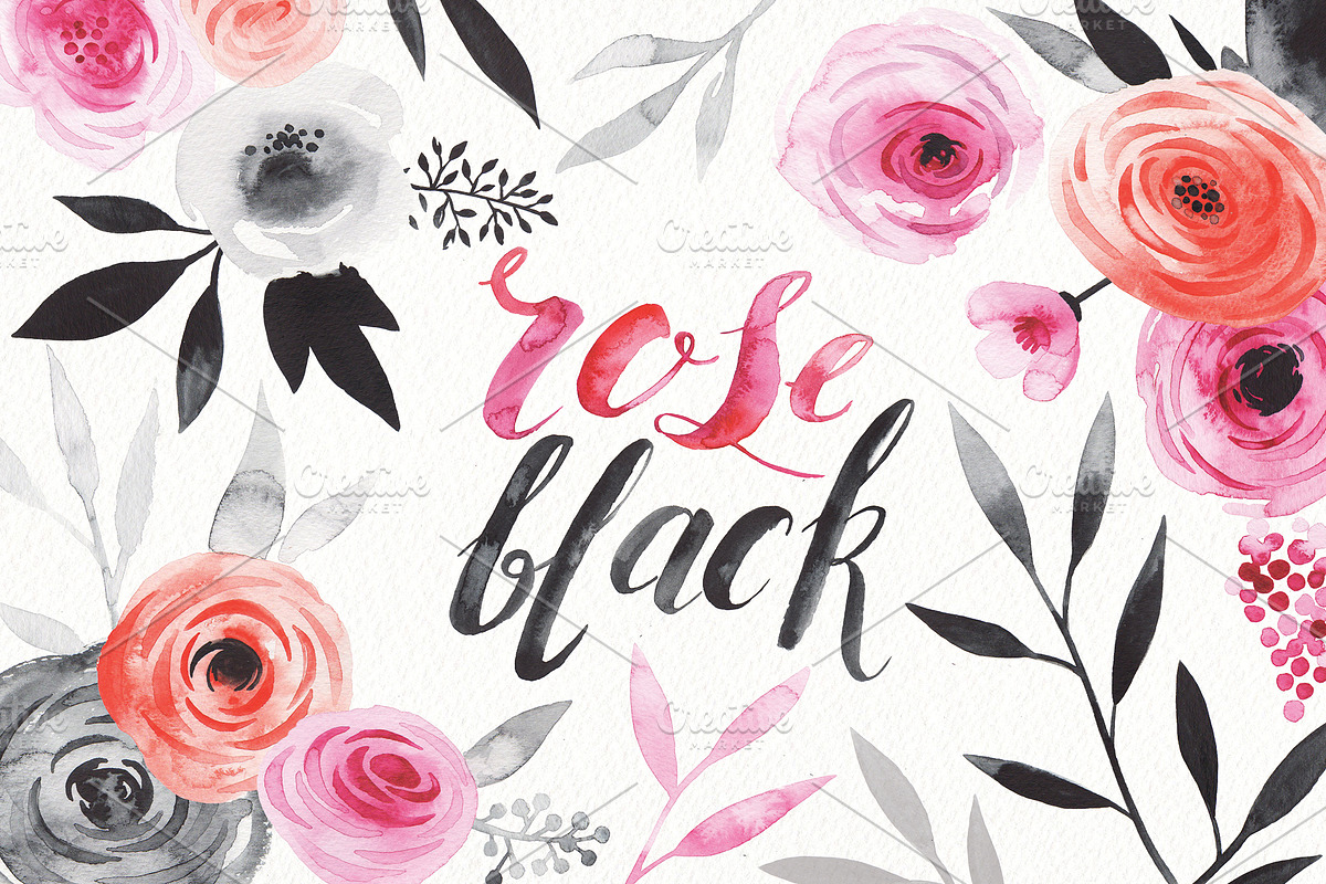 watercolor rose & black set, an Illustration by artnLera (Photo 1 of 3)