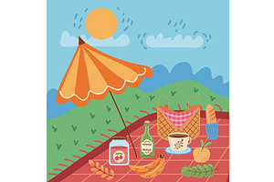 picnic time scene, a Food Illustration by studiogstock