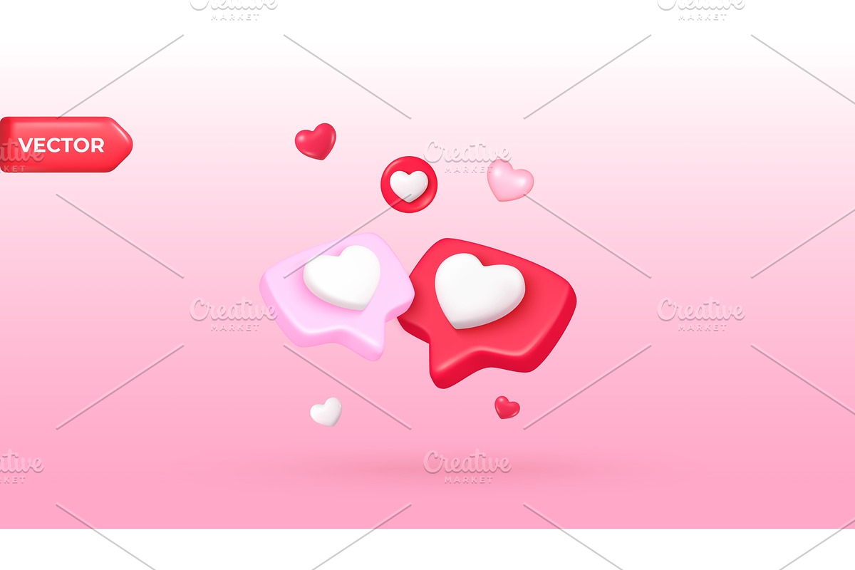 3d hearts speech bubbles. Two heart, an Illustration by Stock-Smart-Start