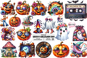 Groovy Halloween Day Clipart, an Illustration by Pixels.Craft